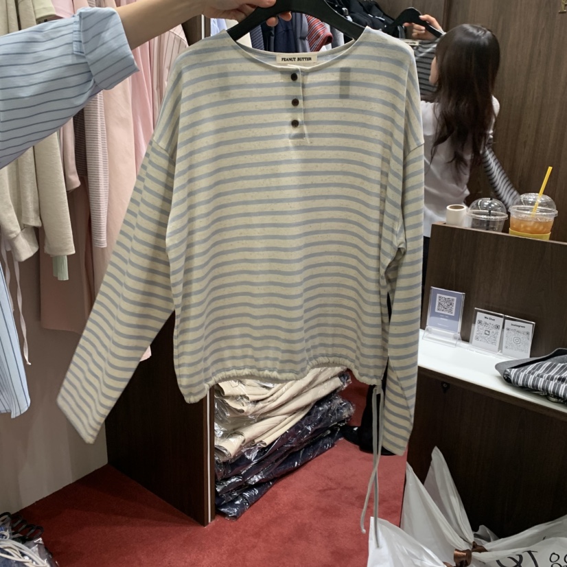 PEANUT BUTTER韓國直郵女裝新品真品人氣推薦長袖T恤亞麻PEANUT BUTTER長袖T恤圖色3