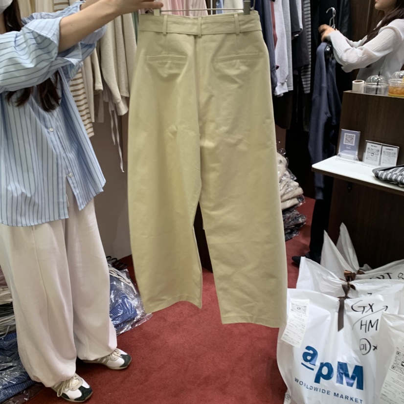 PEANUT BUTTER韓國直郵女士新品休閑26春夏休閑褲含腰帶棉質PEANUT BUTTER休閑褲