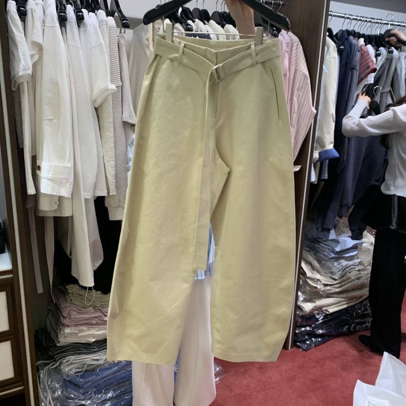 PEANUT BUTTER韓國直郵女士新品休閑26春夏休閑褲含腰帶棉質PEANUT BUTTER休閑褲圖色1