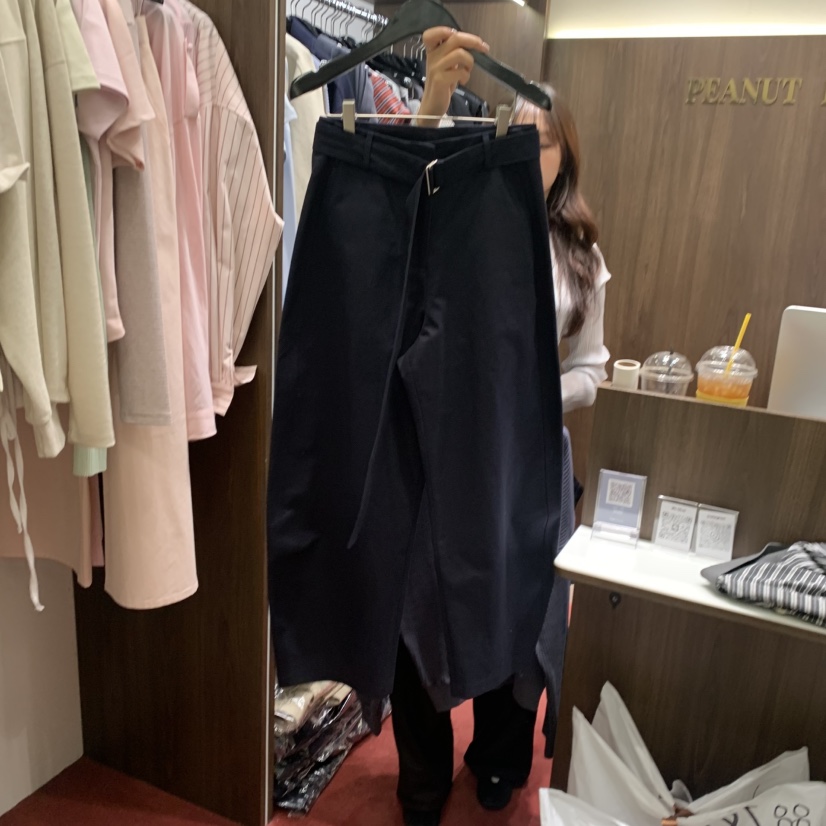 PEANUT BUTTER韓國直郵女士新品休閑26春夏休閑褲含腰帶棉質PEANUT BUTTER休閑褲圖色2