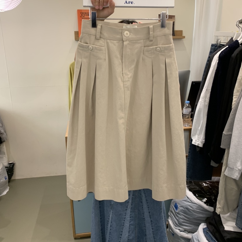 ARE韓國直郵女士新品26春夏休閑熱賣半身裙中短裙褶皺紐扣ARE YOU/ARE半身裙/中短裙圖色1