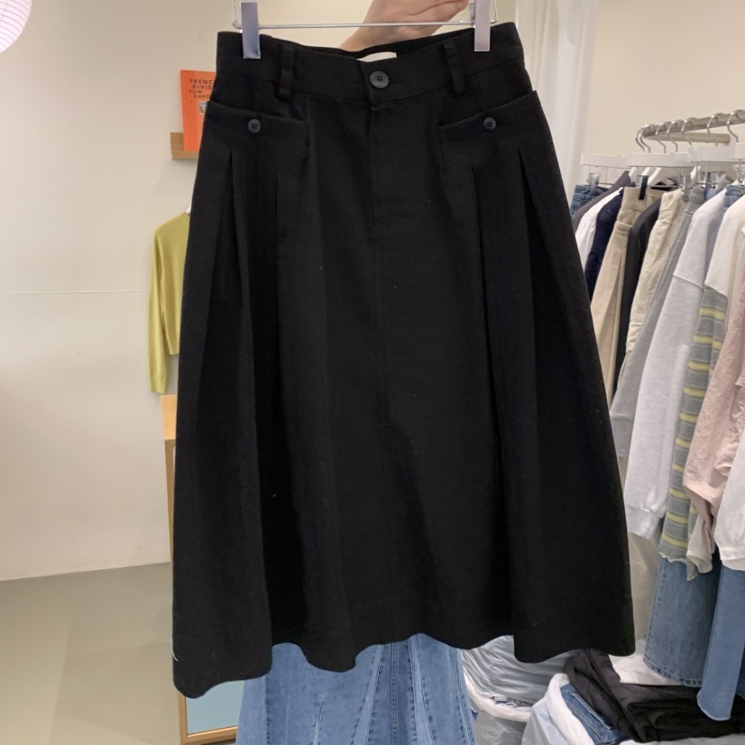 ARE韓國直郵女士新品26春夏休閑熱賣半身裙中短裙褶皺紐扣ARE YOU/ARE半身裙/中短裙圖色2