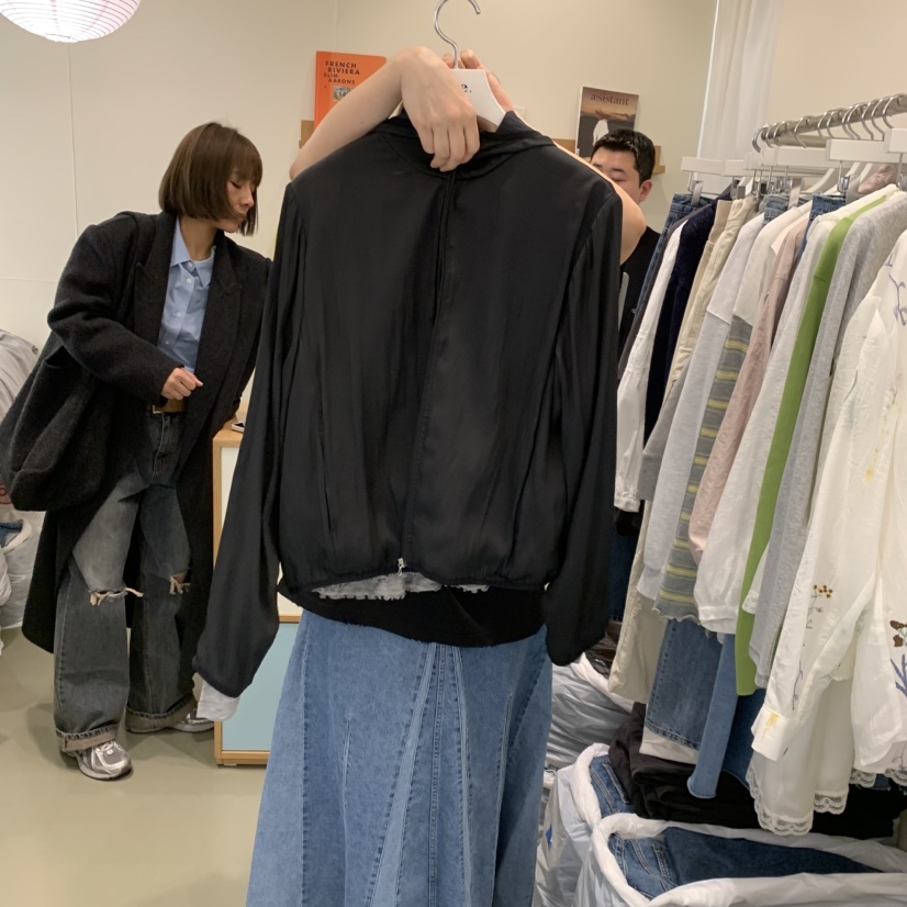 ARE韓國直郵女裝新品人氣休閑推薦熱賣職業時尚夾克兜帽緞面ARE YOU/ARE夾克