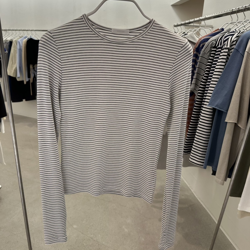 MARAN-P東大門直郵女裝新款推薦熱賣休閑長袖T恤條紋羅紋MARAN長袖T恤圖色1白色