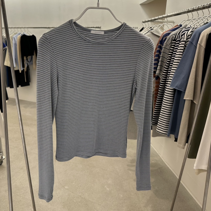 MARAN-P東大門直郵女裝新款推薦熱賣休閑長袖T恤條紋羅紋MARAN長袖T恤圖色2藍色