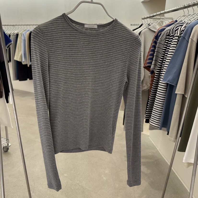 MARAN-P東大門直郵女裝新款推薦熱賣休閑長袖T恤條紋羅紋MARAN長袖T恤圖色3灰色