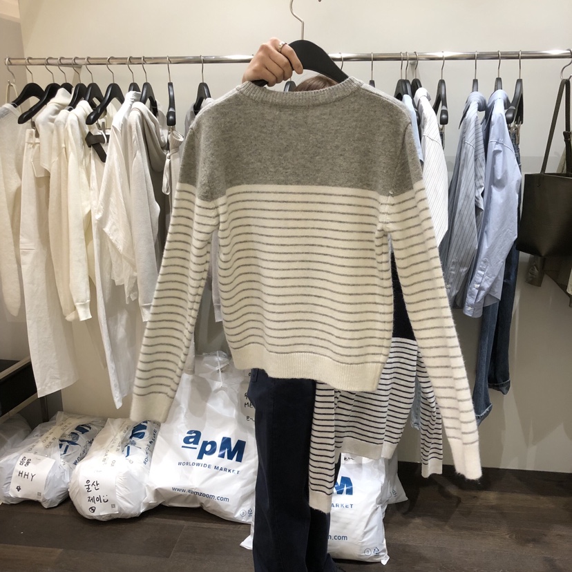 OURIN/THIS IS東大門直郵女士新款休閑真品時尚針織衫條紋OURIN/THIS IS針織衫