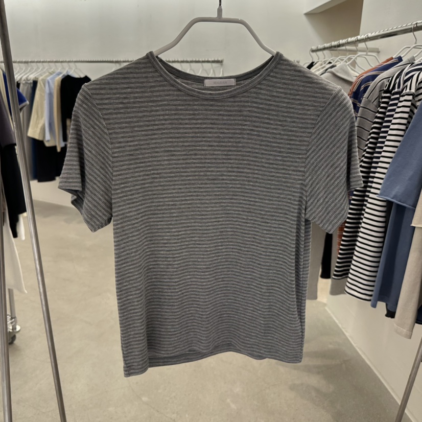 MARAN-P韓國直郵女裝新款人氣休閑推薦熱賣時尚T恤條紋羅紋MARANT恤圖色3灰色