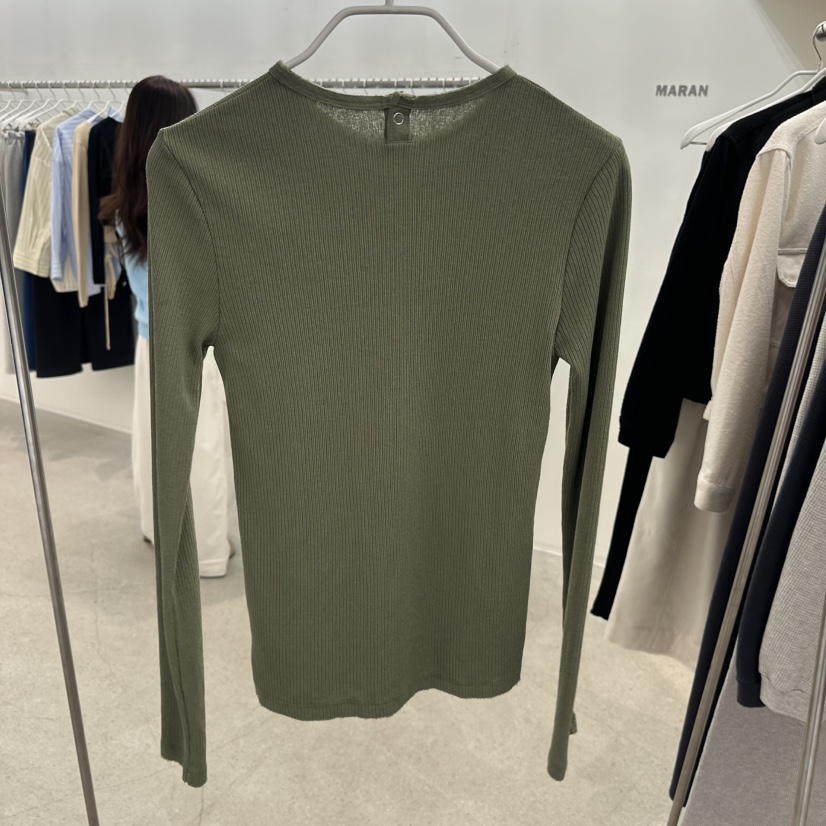 MARAN-P東大門直郵女裝新款熱賣時尚人氣長袖T恤紐扣羅紋MARAN長袖T恤