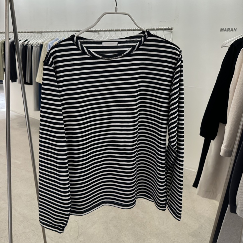 MARAN-P韓國直郵女裝新品26春季推薦職業熱賣長袖T恤條紋MARAN長袖T恤圖色1黑色