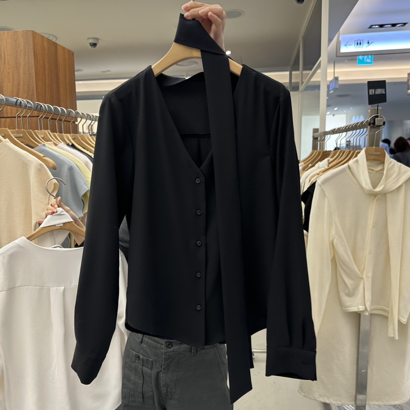 MER韓國代購女裝新品26春季人氣職業休閑襯衫蕾絲衫含圍巾MER/ANGELO BIANCO襯衫/蕾絲衫圖色2