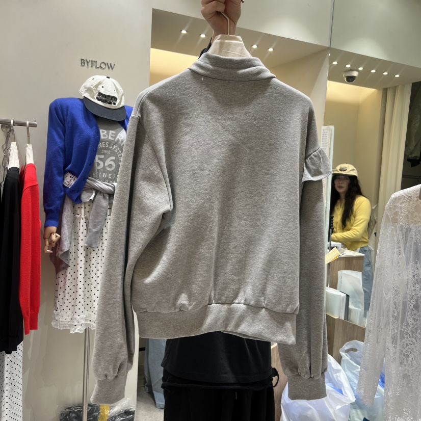 BY FLOW東大門代購女裝新品推薦熱賣時尚休閑衛衣拉鏈蕾絲BY FLOW衛衣