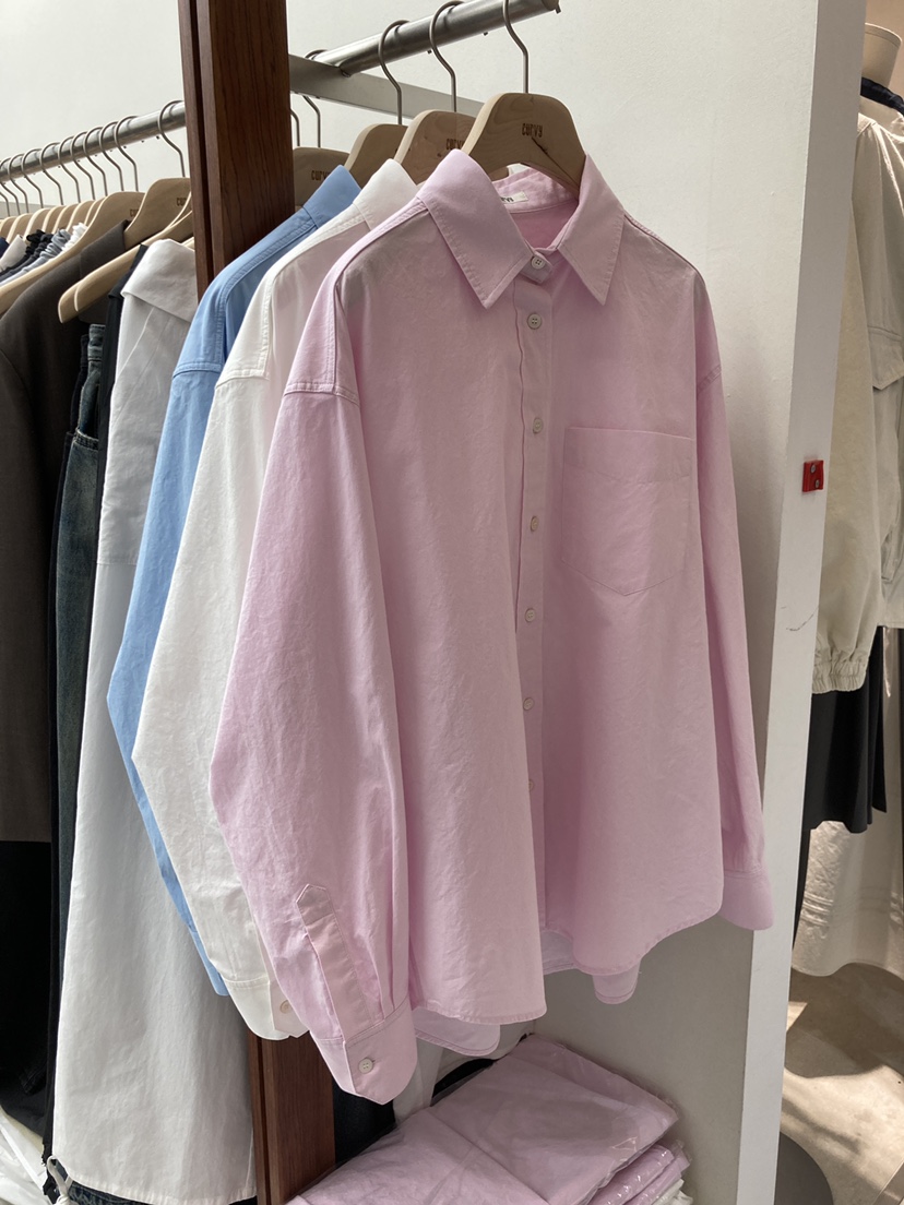 CURVY韓國直郵女裝新品人氣推薦職業熱賣襯衫蕾絲衫水洗棉CURVY襯衫/蕾絲衫圖色2左三色