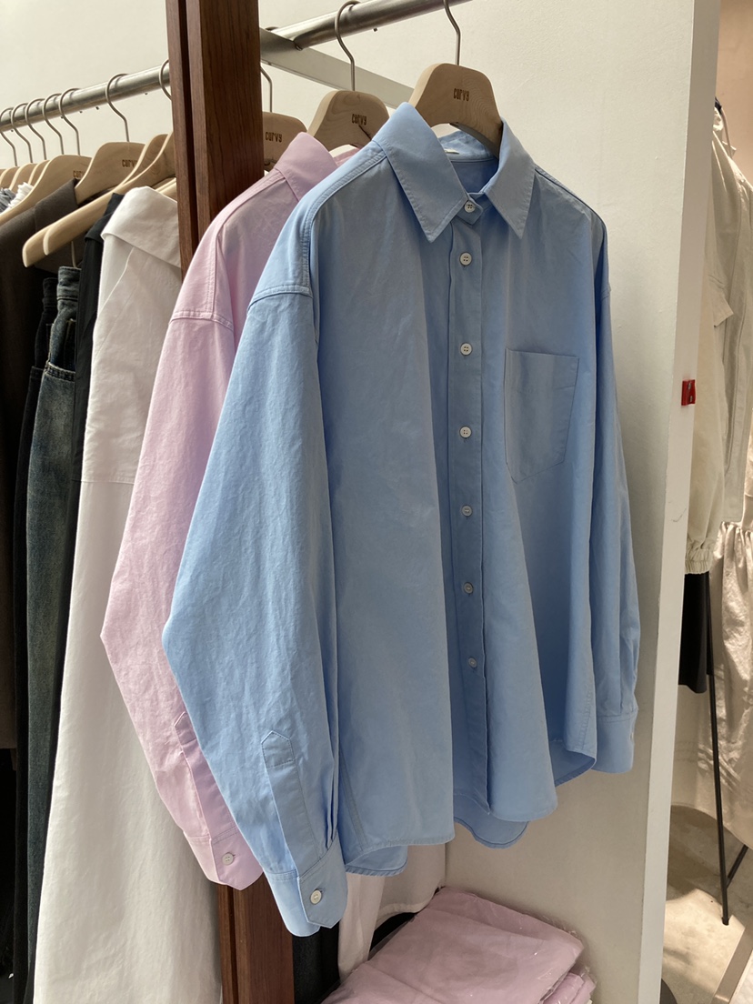 CURVY韓國直郵女裝新品人氣推薦職業熱賣襯衫蕾絲衫水洗棉CURVY襯衫/蕾絲衫圖色3左二色