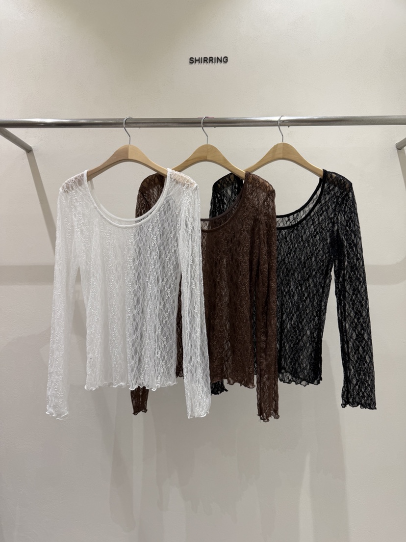SHIRRING韓國代購女士新款職業休閑時尚真品推薦長袖T恤蕾絲SHIRRING長袖T恤