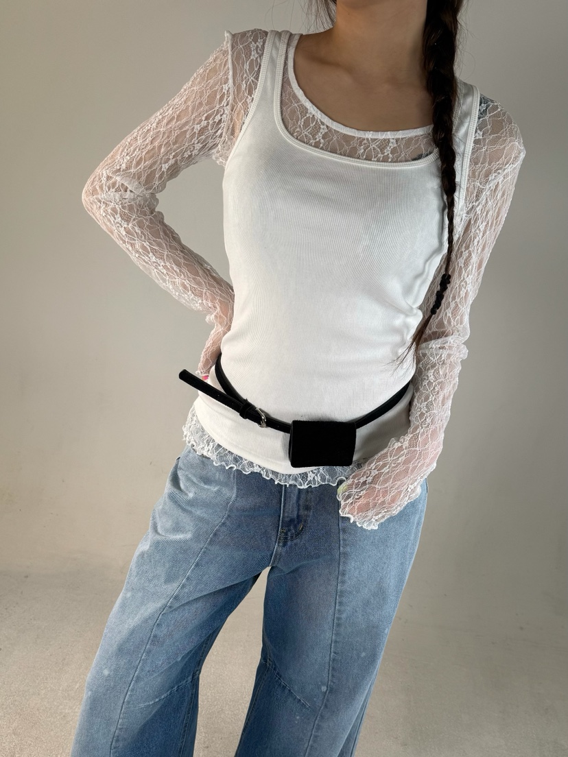 SHIRRING韓國代購女士新款職業休閑時尚真品推薦長袖T恤蕾絲SHIRRING長袖T恤