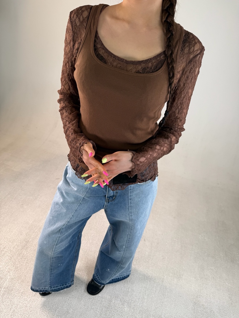 SHIRRING韓國代購女士新款職業休閑時尚真品推薦長袖T恤蕾絲SHIRRING長袖T恤