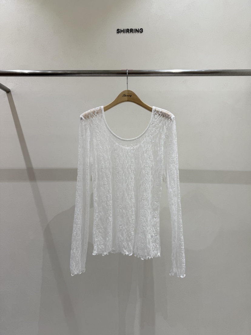 SHIRRING韓國代購女士新款職業休閑時尚真品推薦長袖T恤蕾絲SHIRRING長袖T恤圖色1