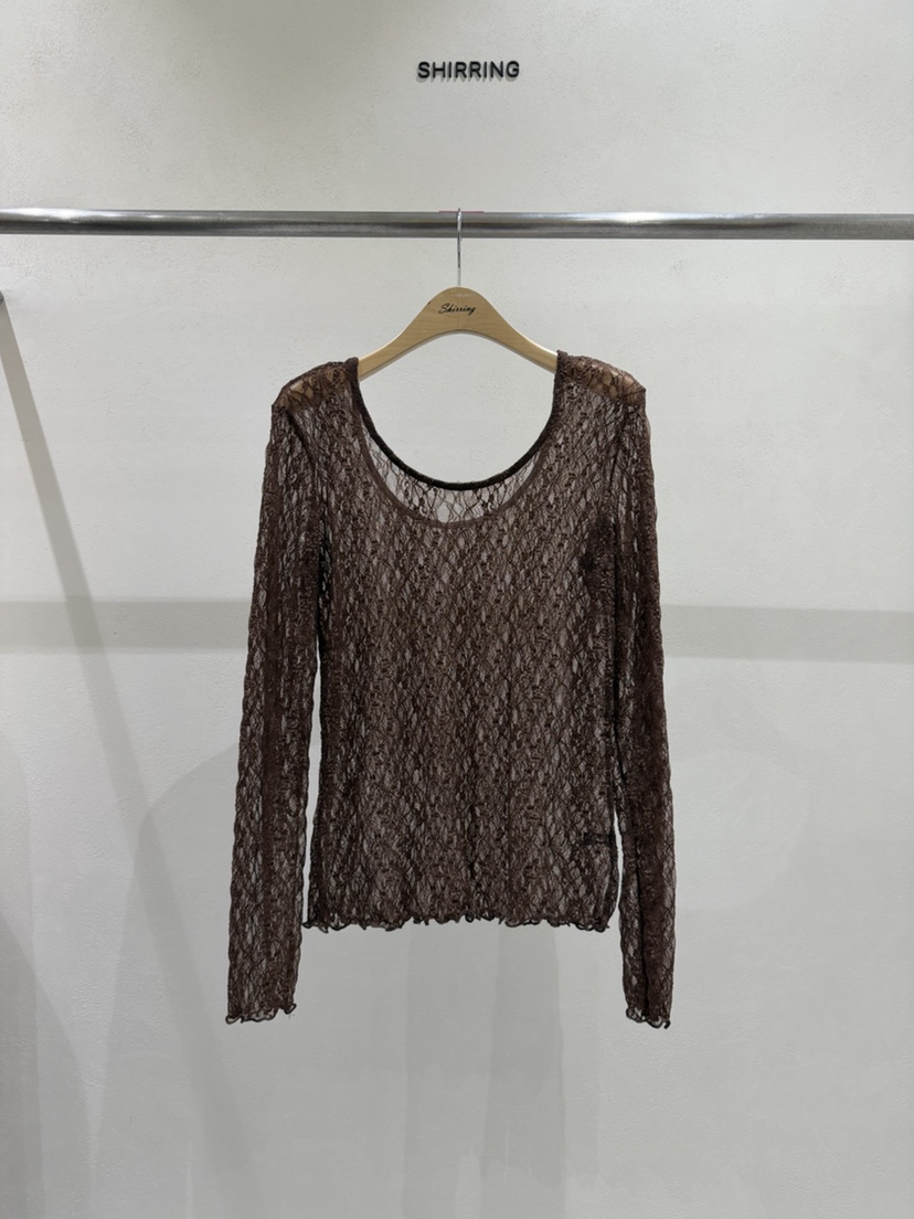 SHIRRING韓國代購女士新款職業休閑時尚真品推薦長袖T恤蕾絲SHIRRING長袖T恤圖色2