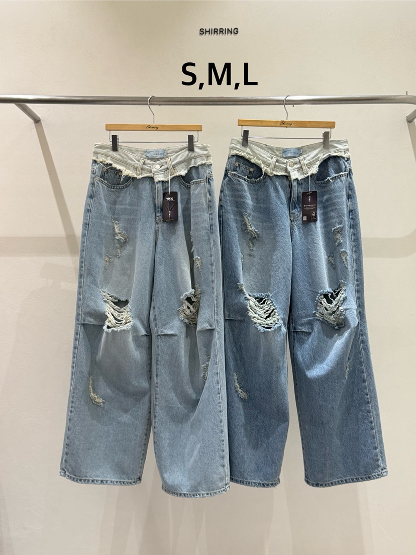 SHIRRING東大門直郵女裝新款人氣熱賣時尚休閑牛仔褲腰帶SHIRRING牛仔褲