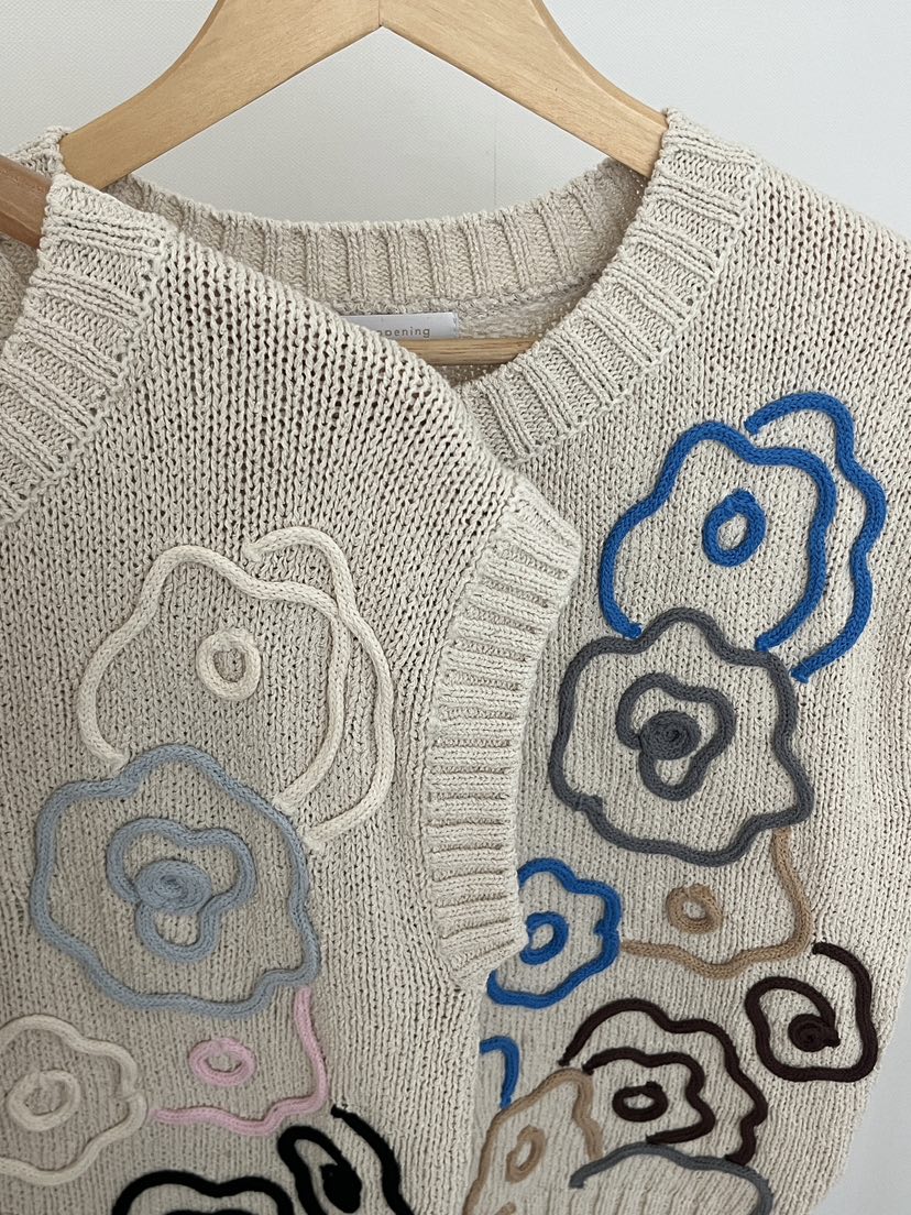 RE:OPENING東大門直郵女裝新款時尚真品休閑針織衫手工刺繡RE:OPENING針織衫