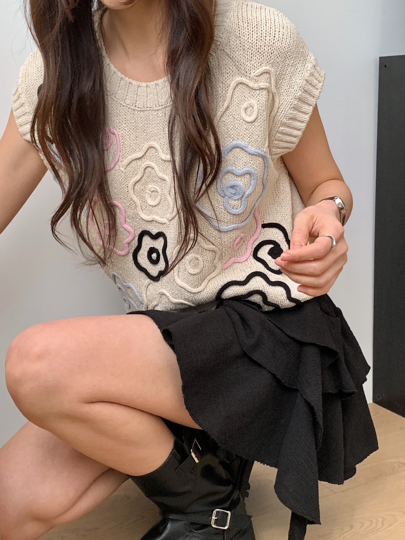 RE:OPENING東大門直郵女裝新款時尚真品休閑針織衫手工刺繡RE:OPENING針織衫