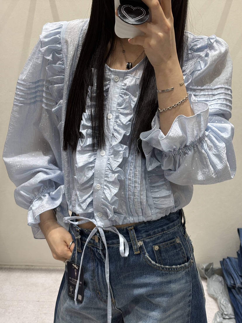 SHIRRING東大門代購女士新款休閑推薦職業時尚襯衫蕾絲衫棉SHIRRING襯衫/蕾絲衫