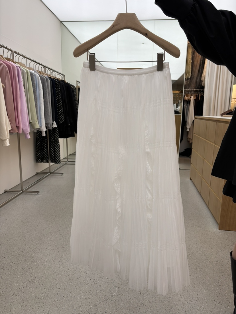 JUJU韓國直郵女士新品26春夏職業真品推薦人氣長裙蕾絲褶裥JUJU長裙