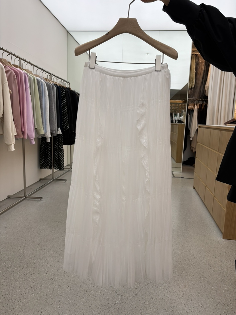 JUJU韓國直郵女士新品26春夏職業真品推薦人氣長裙蕾絲褶裥JUJU長裙圖色1