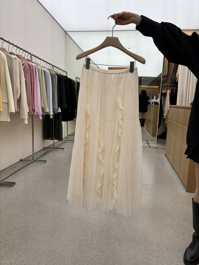 JUJU韓國直郵女士新品26春夏職業真品推薦人氣長裙蕾絲褶裥JUJU長裙圖色2