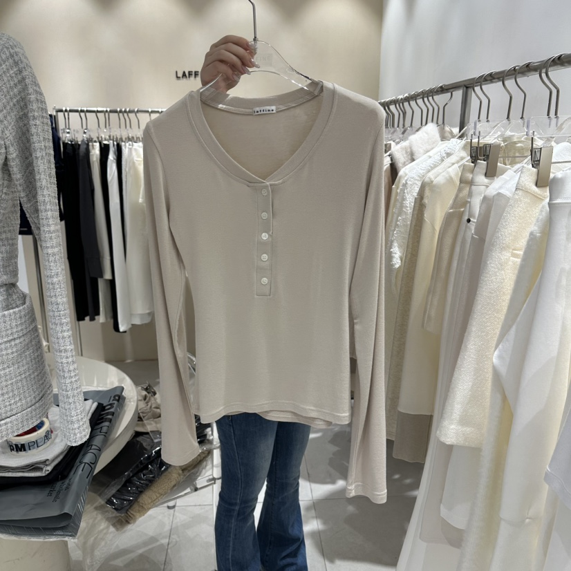 LAFFINE-P韓國直郵女士新款人氣真品推薦熱賣長袖T恤紐扣LAFFINE-P長袖T恤圖色2