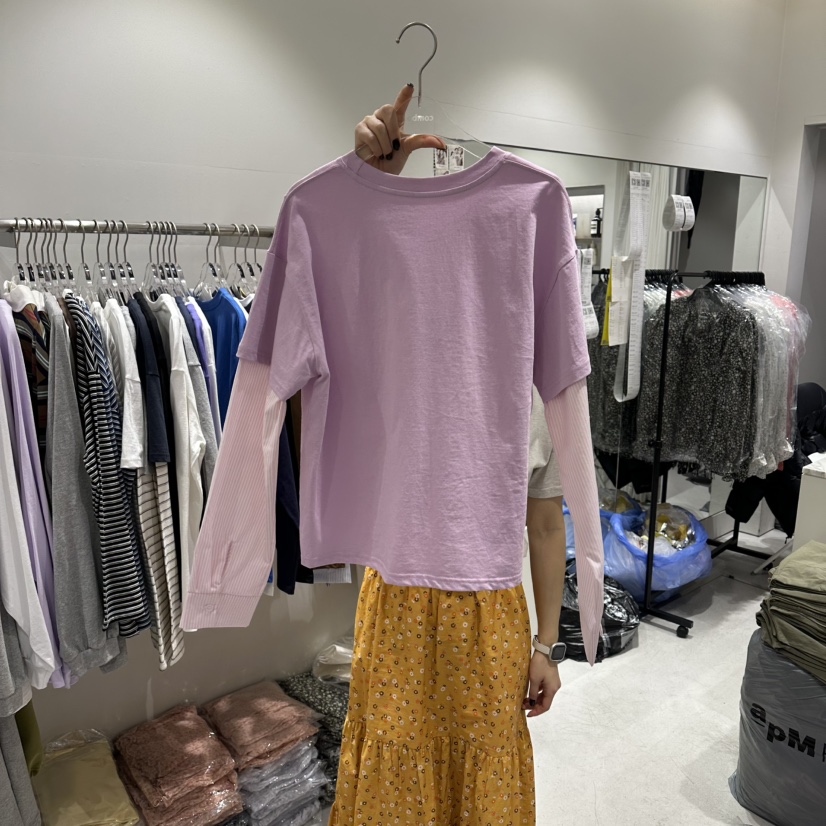 COMBO東大門實拍女裝新品職業時尚26春夏休閑長袖T恤假兩件COM_BO長袖T恤