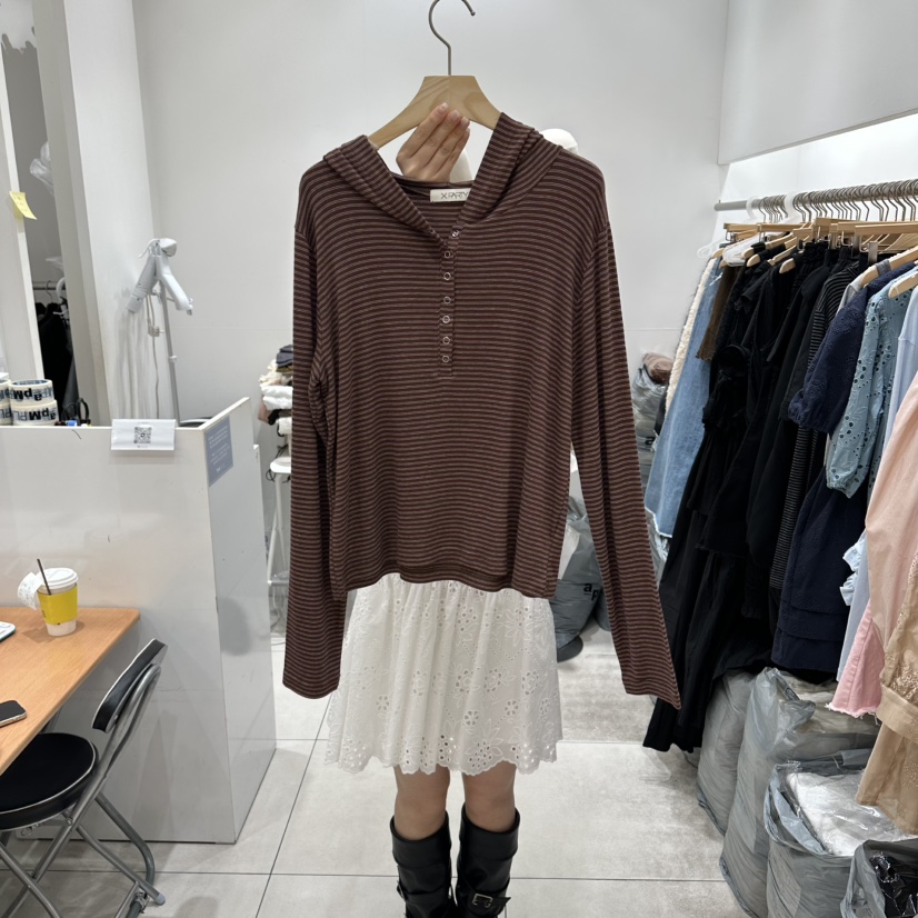 XPARTY東大門代購女士新品熱賣26春夏時尚推薦長袖T恤兜帽XPARTY長袖T恤圖色1