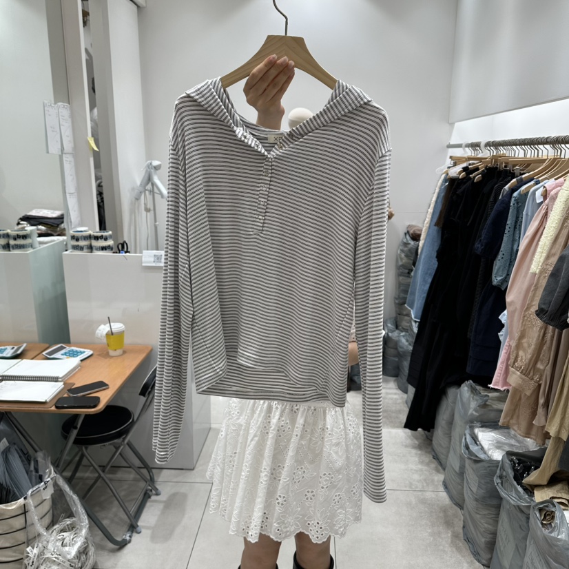 XPARTY東大門代購女士新品熱賣26春夏時尚推薦長袖T恤兜帽XPARTY長袖T恤圖色2