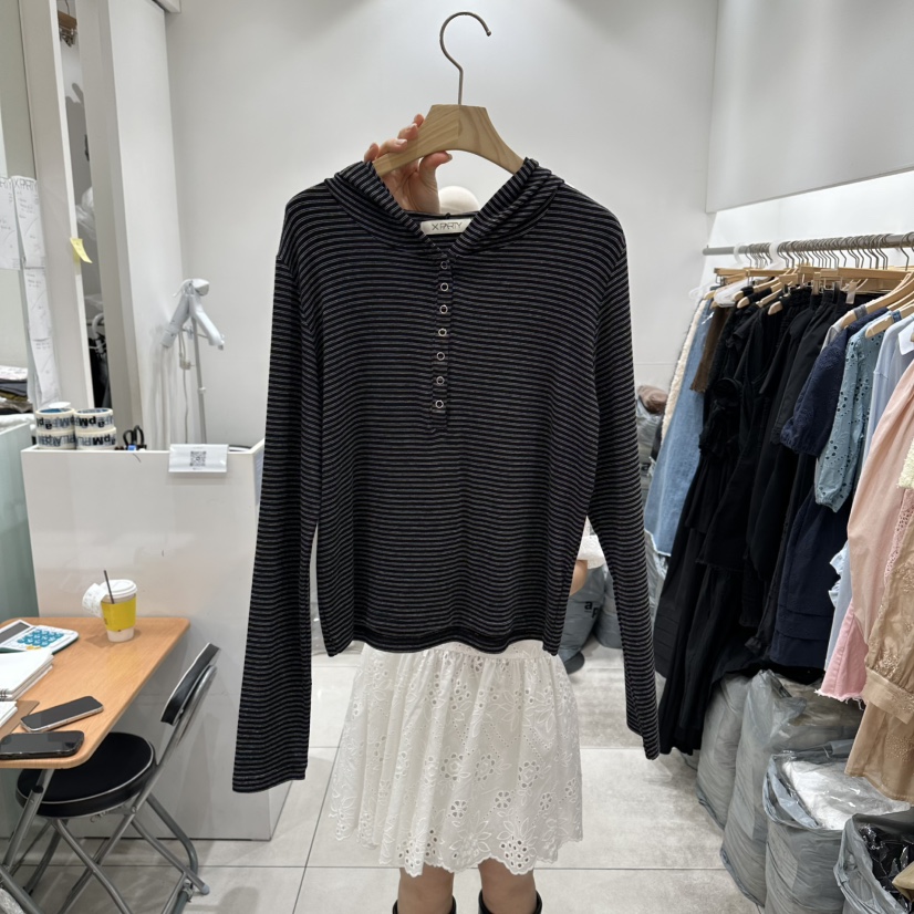 XPARTY東大門代購女士新品熱賣26春夏時尚推薦長袖T恤兜帽XPARTY長袖T恤圖色3