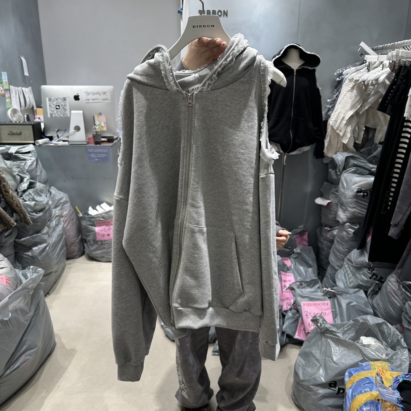 RIBBON韓國代購女士新款熱賣人氣休閑時尚夾克連帽拉鏈衫RIBBON夾克圖色1