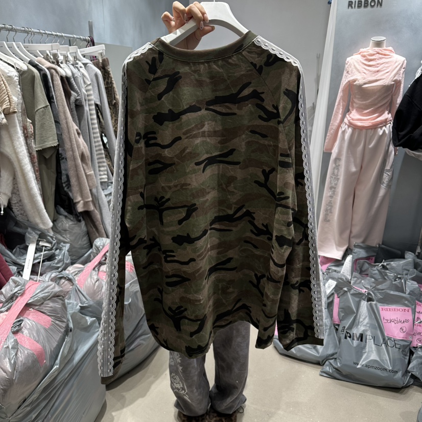 RIBBON東大門直郵女裝新品熱賣時尚真品人氣推薦長袖T恤迷彩RIBBON長袖T恤