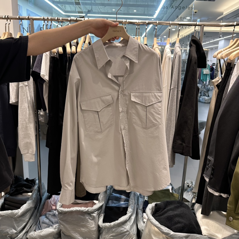 HONG.U東大門代購女士新品時尚休閑襯衫蕾絲衫雙口袋棉質HONG.U襯衫/蕾絲衫圖色1