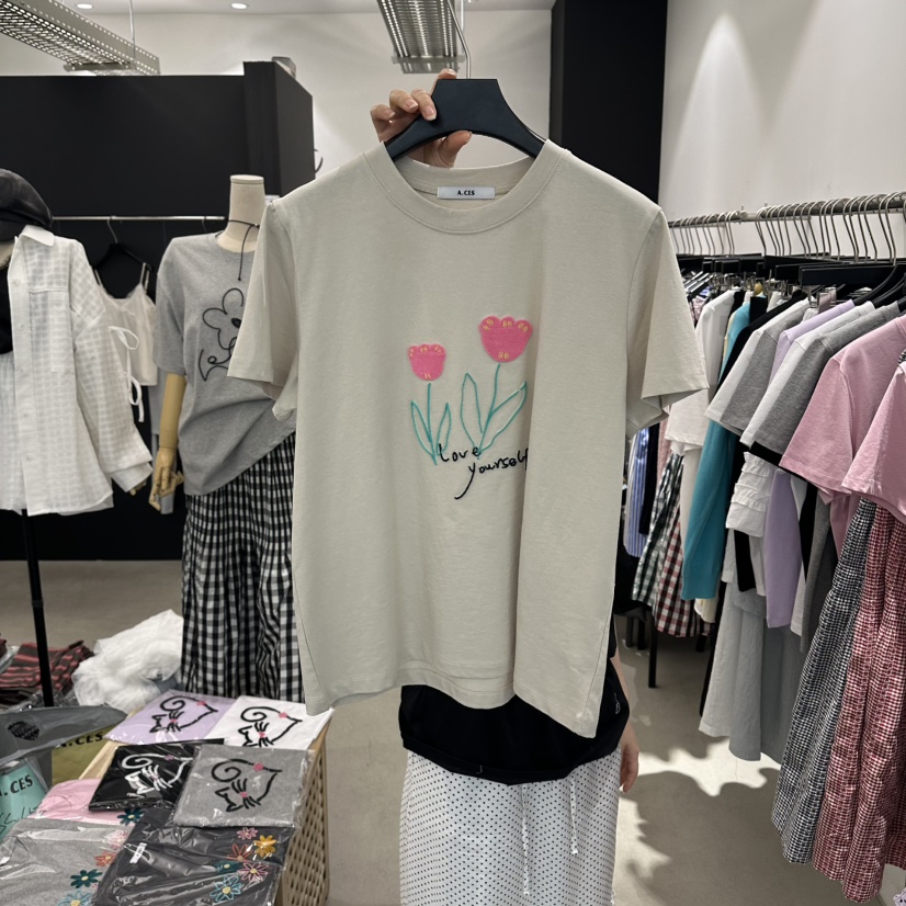 A.CES韓國直郵女士新款推薦26春夏人氣時尚休閑職業熱賣T恤A.CEST恤圖色2