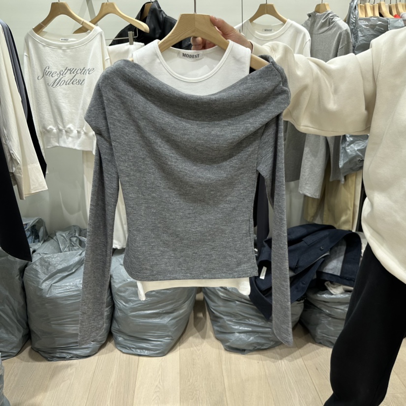 NOTTINGHAM/AVECNOUS東大門直郵女裝新款職業長袖T恤不含內搭露肩NOTTINGHAM/AVECNOUS長袖T恤圖色3