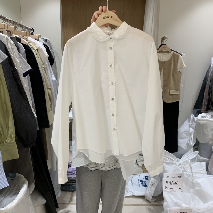 HOWFF韓國代購女士新款人氣職業時尚休閑熱賣襯衫蕾絲衫羅紋HOWFF襯衫/蕾絲衫圖色1