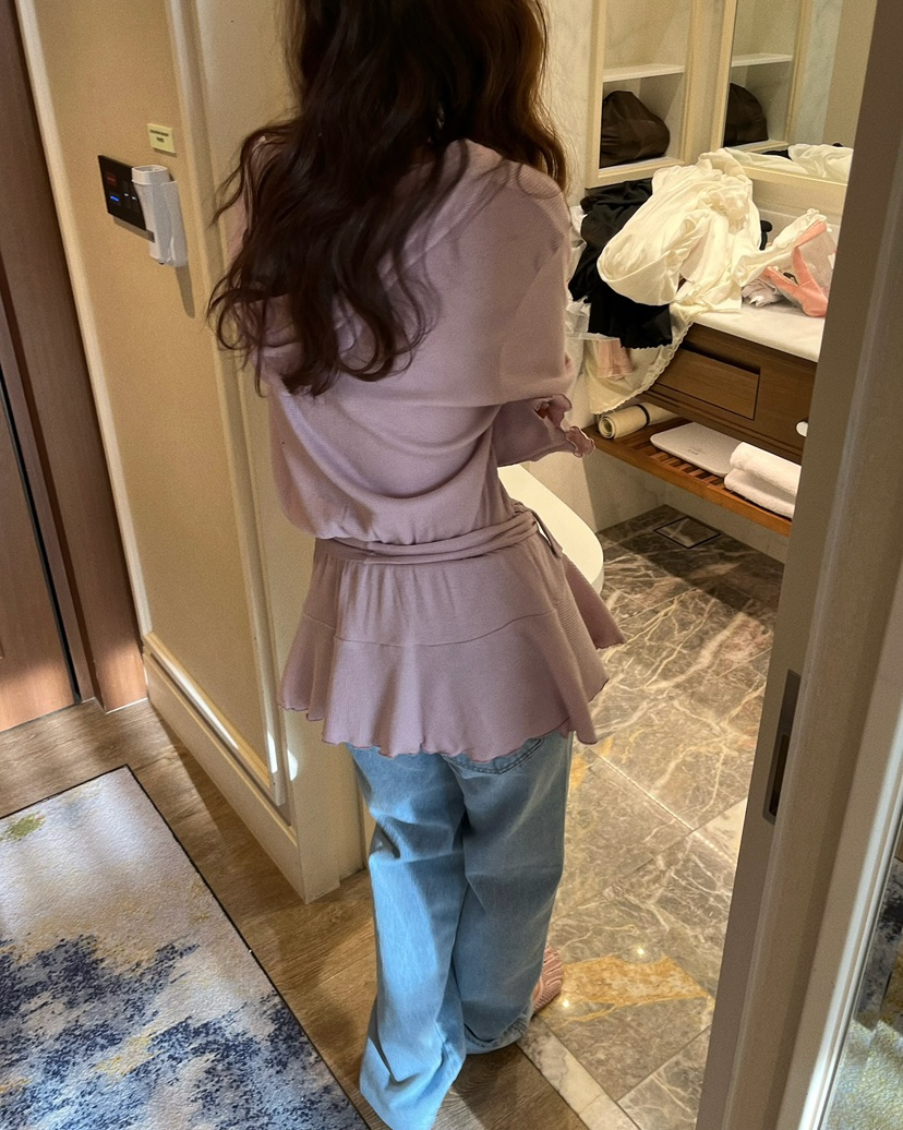 LOVE PULL韓國直郵女裝新款職業26春夏真品長袖T恤含腰帶LOVE PULL長袖T恤