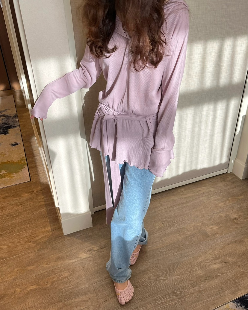 LOVE PULL韓國直郵女裝新款職業26春夏真品長袖T恤含腰帶LOVE PULL長袖T恤