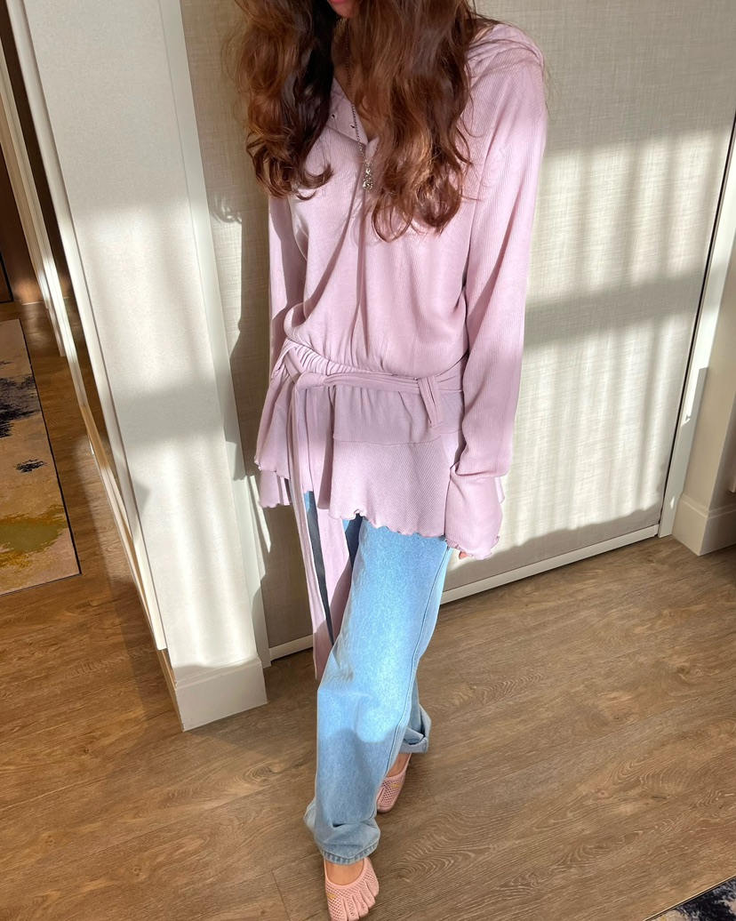 LOVE PULL韓國直郵女裝新款職業26春夏真品長袖T恤含腰帶LOVE PULL長袖T恤