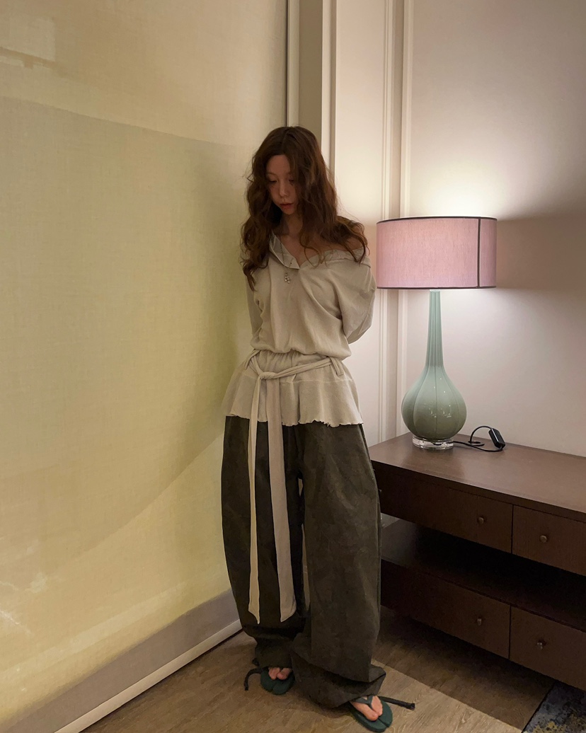 LOVE PULL韓國直郵女裝新款職業26春夏真品長袖T恤含腰帶LOVE PULL長袖T恤