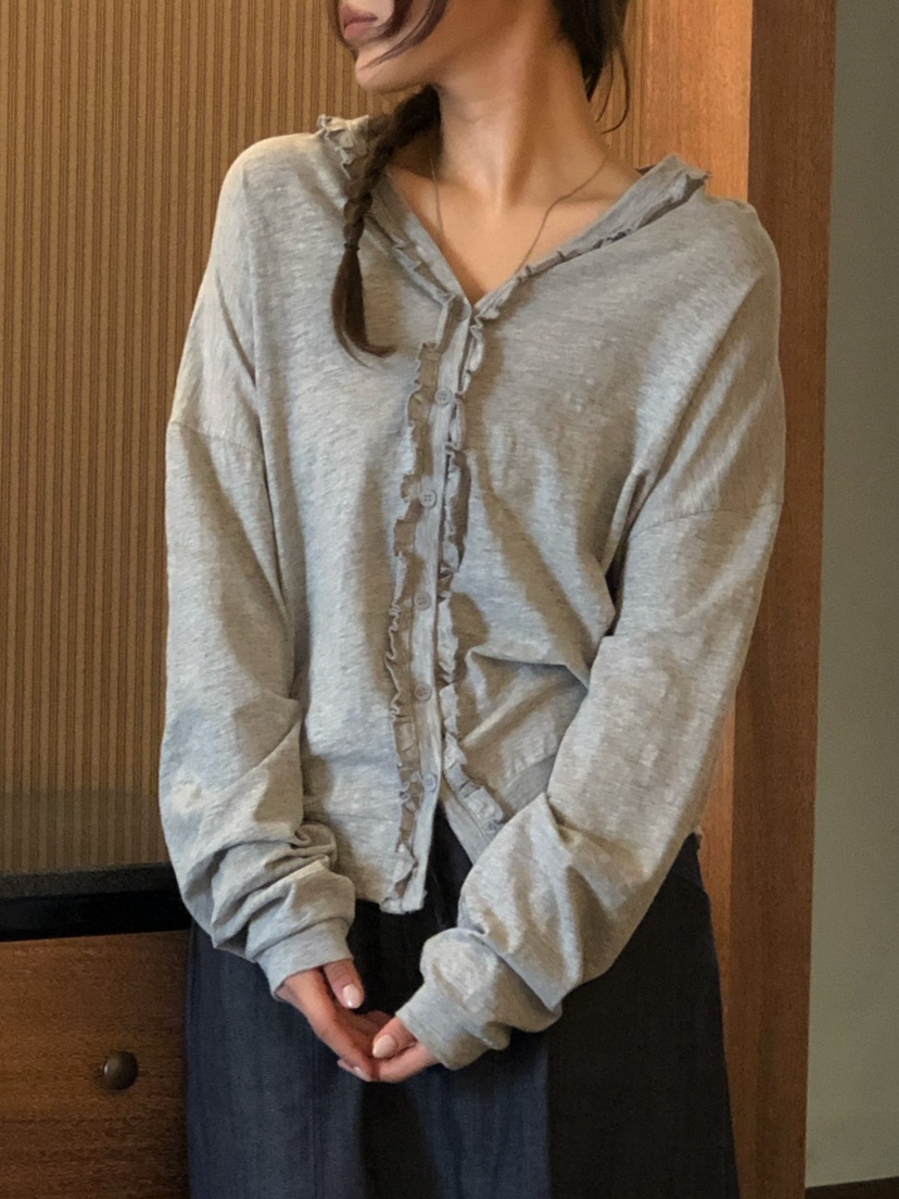 ONDO-P東大門實拍女裝新款人氣真品時尚長袖T恤荷葉邊開衫ONDO-P長袖T恤