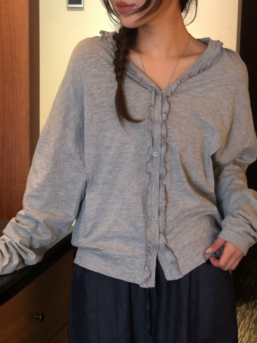 ONDO-P東大門實拍女裝新款人氣真品時尚長袖T恤荷葉邊開衫ONDO-P長袖T恤