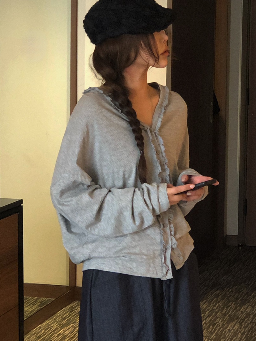 ONDO-P東大門實拍女裝新款人氣真品時尚長袖T恤荷葉邊開衫ONDO-P長袖T恤