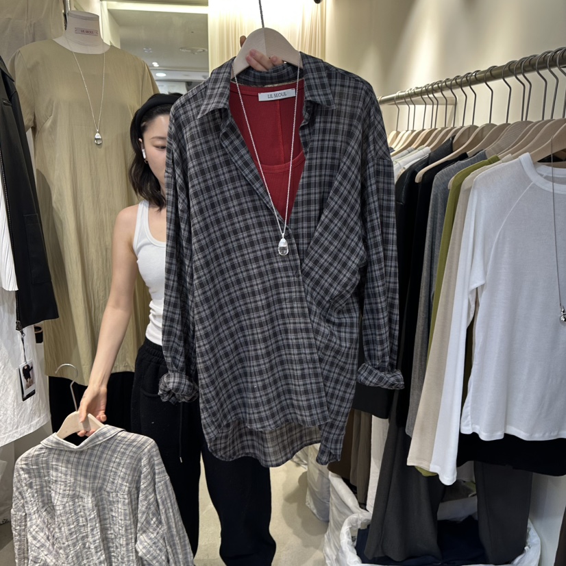 LIL韓國直郵女裝新品熱賣26春夏時尚推薦真品襯衫蕾絲衫格子LIL襯衫/蕾絲衫圖色2