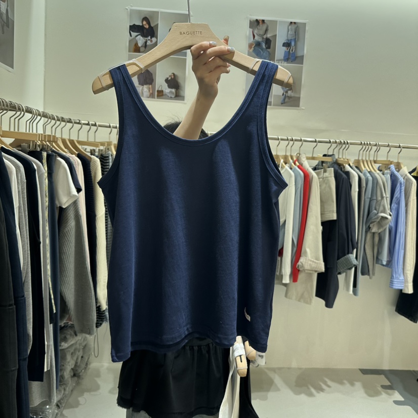 BAGUETTE-P韓國代購女士新款推薦休閑真品26春夏吊帶背心真絲BAGUETTE-P吊帶/背心圖色2深藍色